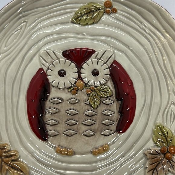 Grasslands Road OWL PLATES Woodgrain Tree Stump Leaves Set of 2 NEW WITH TAG - Picture 5 of 7